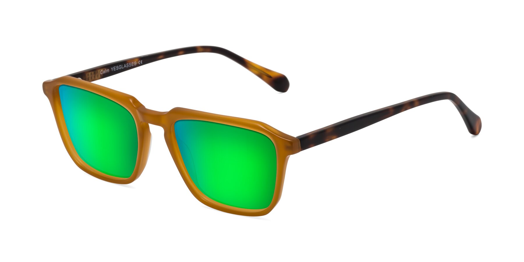 Angle of Calm in Caramel-Tortoise with Green Mirrored Lenses