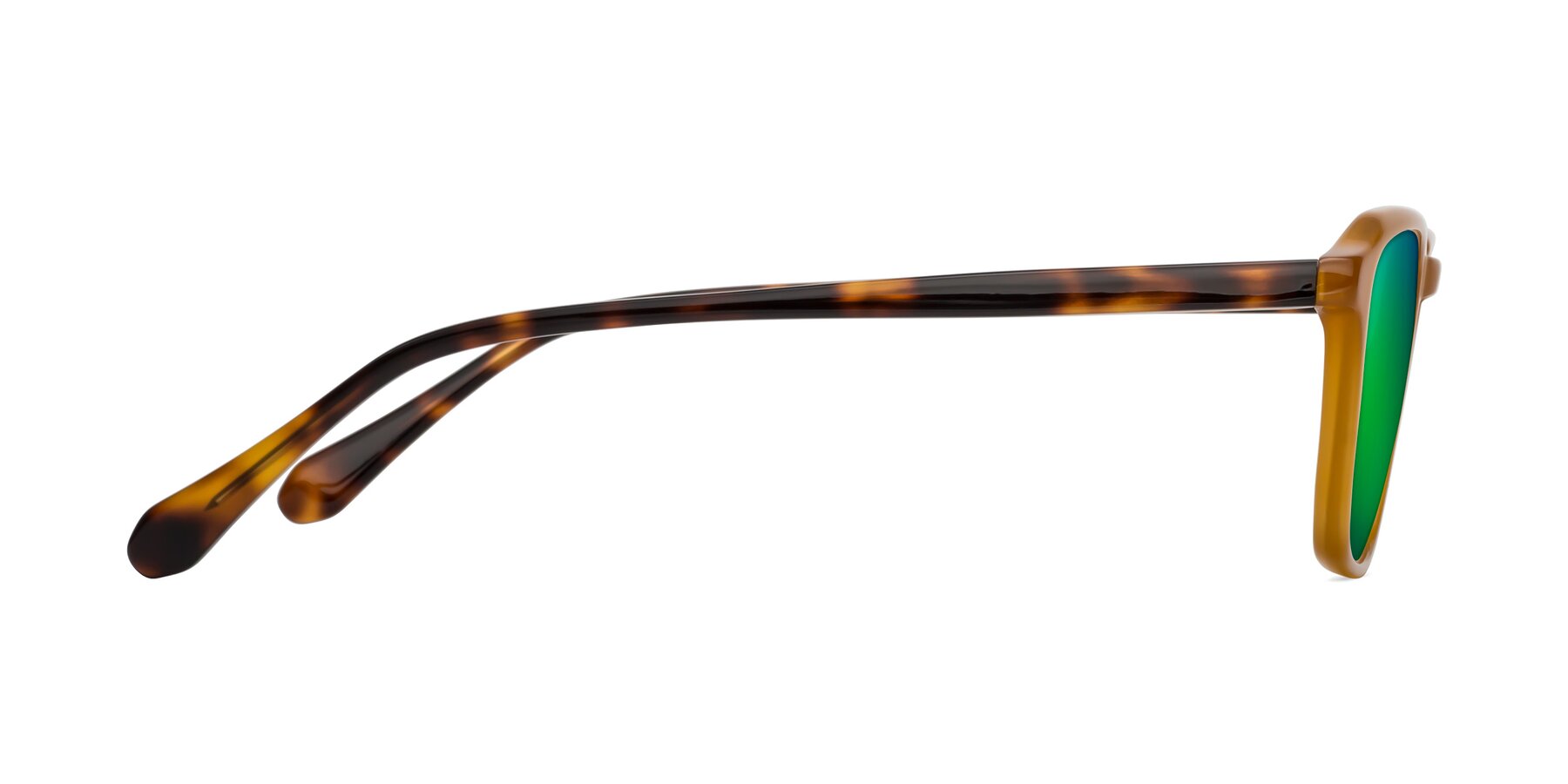 Side of Calm in Caramel-Tortoise with Green Mirrored Lenses