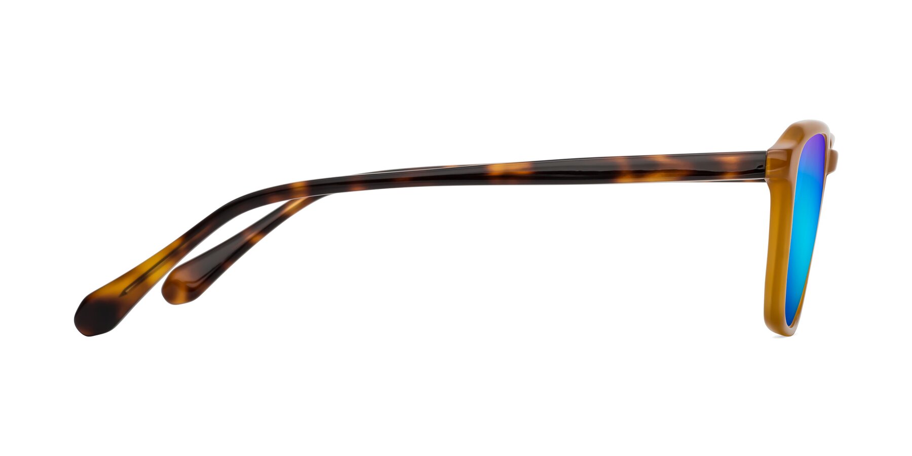 Side of Calm in Caramel-Tortoise with Blue Mirrored Lenses