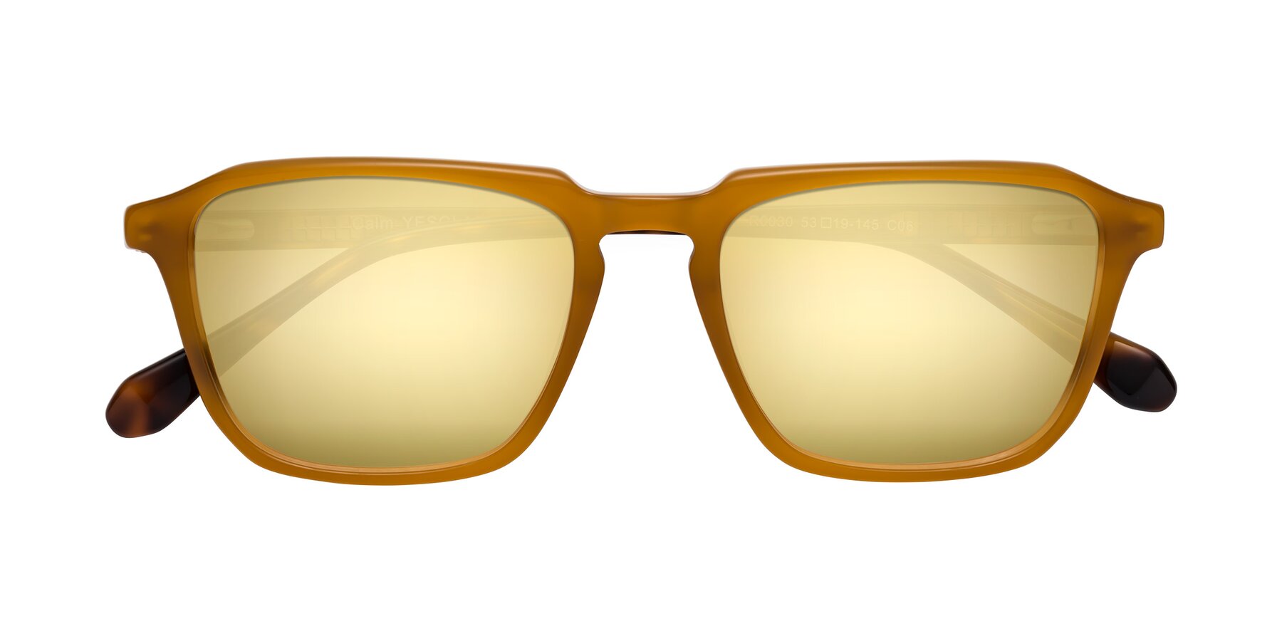 Folded Front of Calm in Caramel-Tortoise with Gold Mirrored Lenses