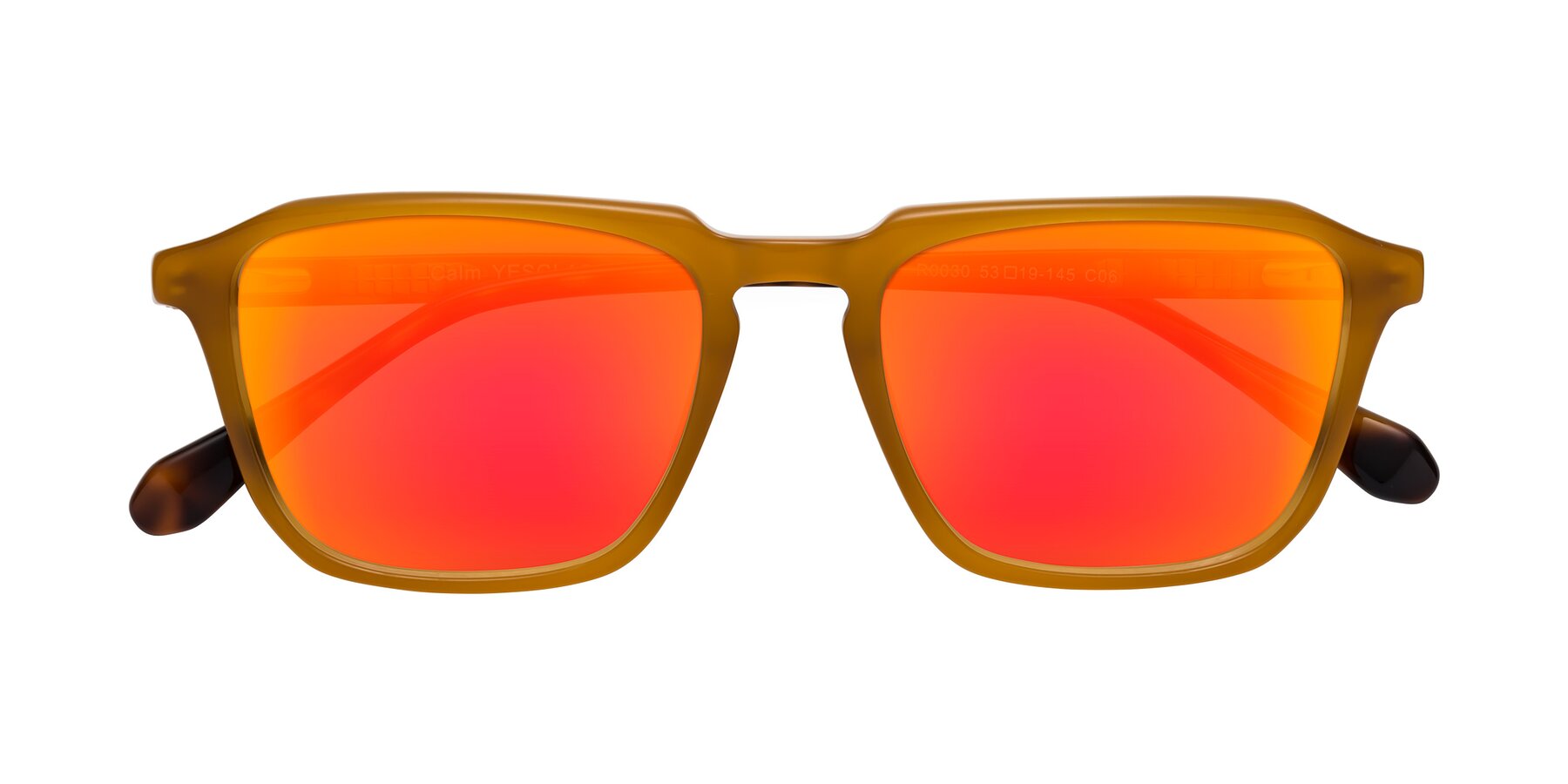 Folded Front of Calm in Caramel-Tortoise with Red Gold Mirrored Lenses