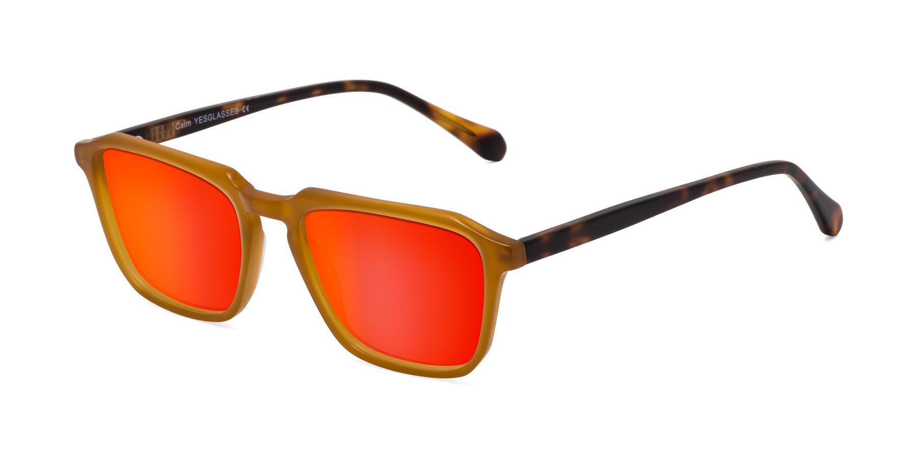 Angle of Calm in Caramel-Tortoise with Red Gold Mirrored Lenses