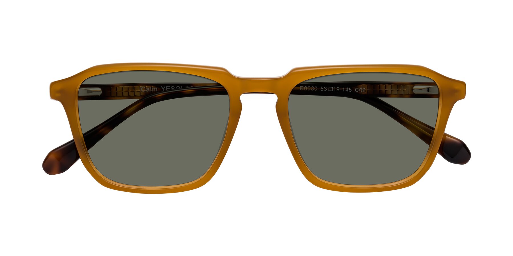 Folded Front of Calm in Caramel-Tortoise with Gray Polarized Lenses