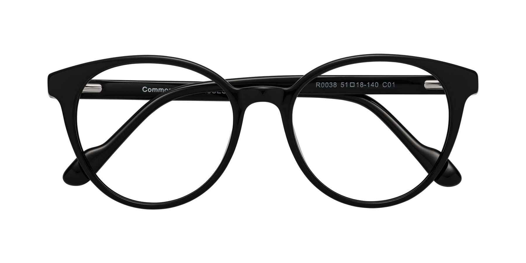 Folded Front of Common in Black with Clear Eyeglass Lenses