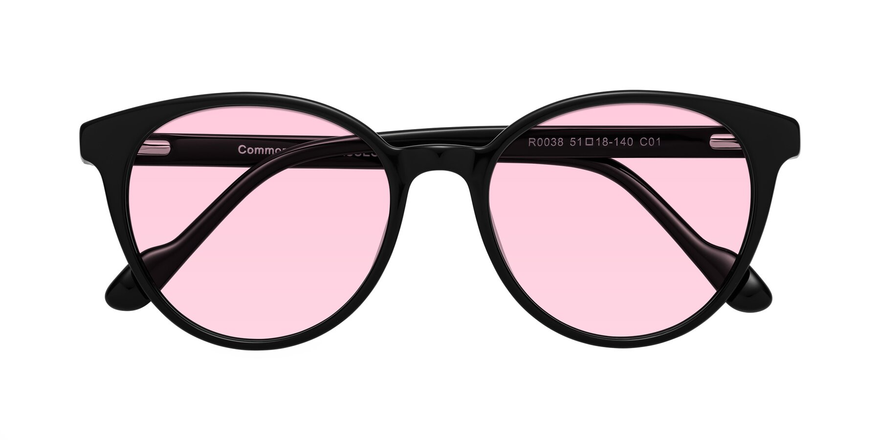 Folded Front of Common in Black with Light Pink Tinted Lenses