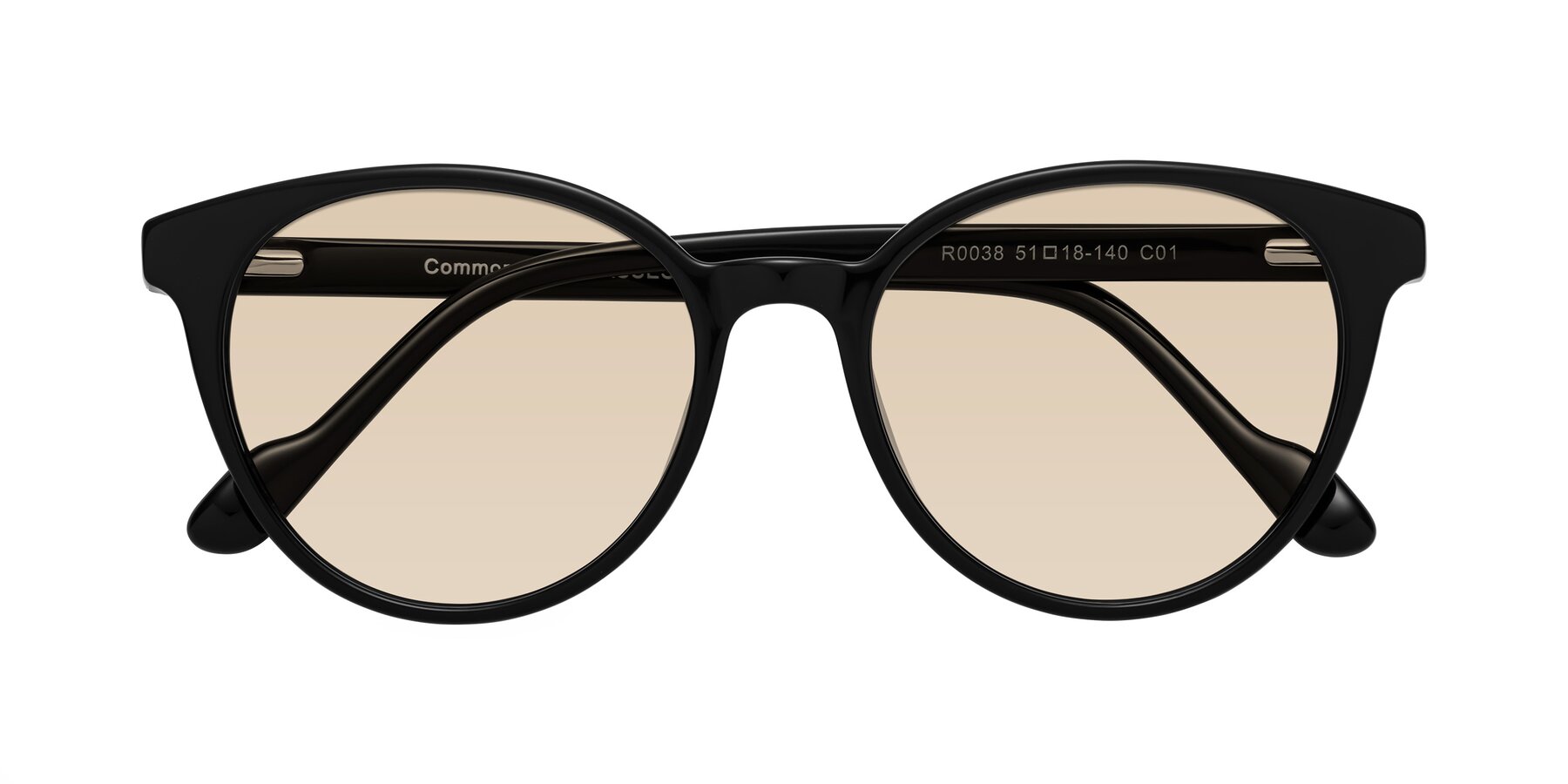 Folded Front of Common in Black with Light Brown Tinted Lenses