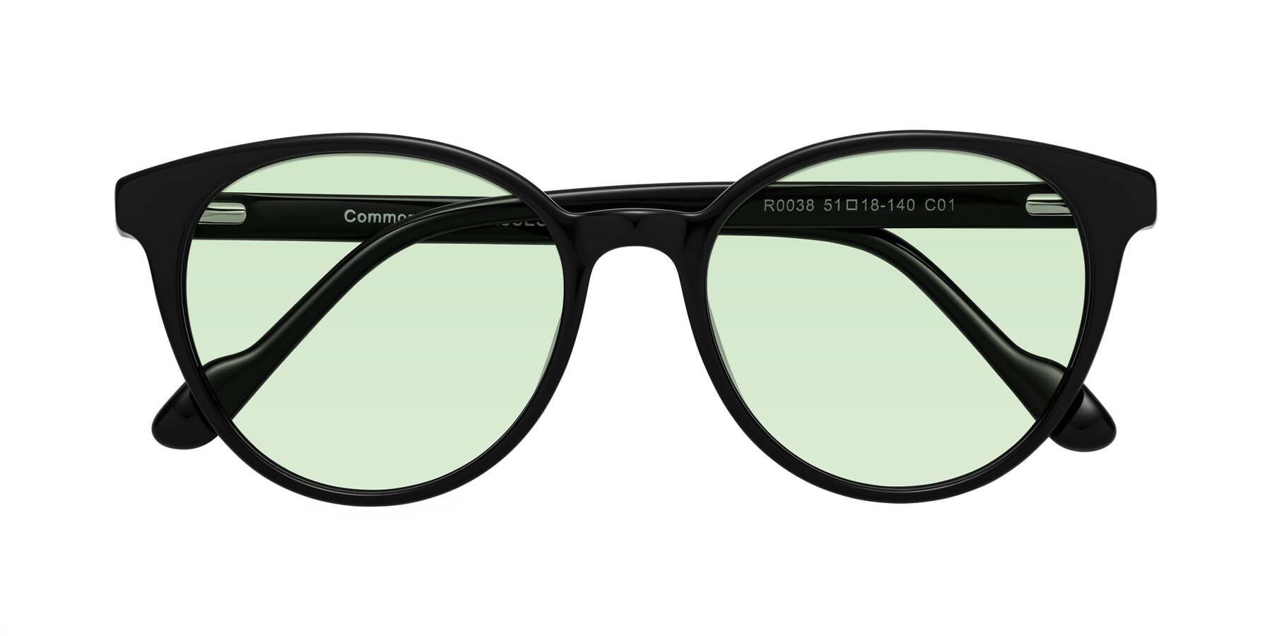 Folded Front of Common in Black with Light Green Tinted Lenses