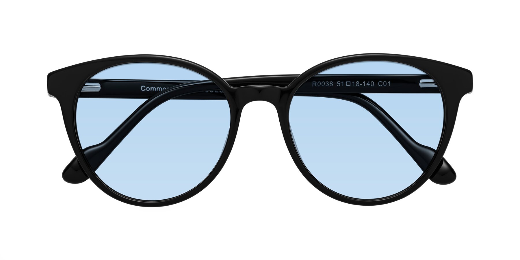 Folded Front of Common in Black with Light Blue Tinted Lenses