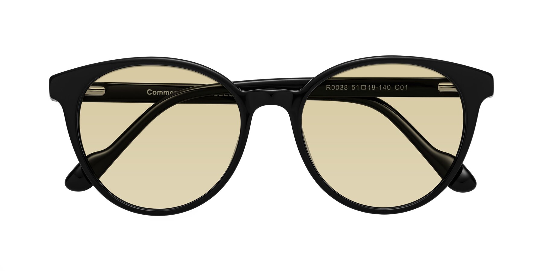 Folded Front of Common in Black with Light Champagne Tinted Lenses