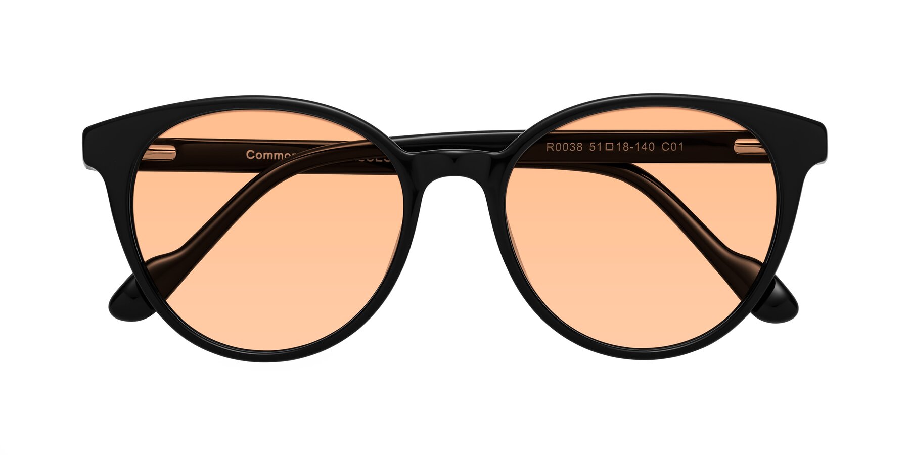 Folded Front of Common in Black with Light Orange Tinted Lenses