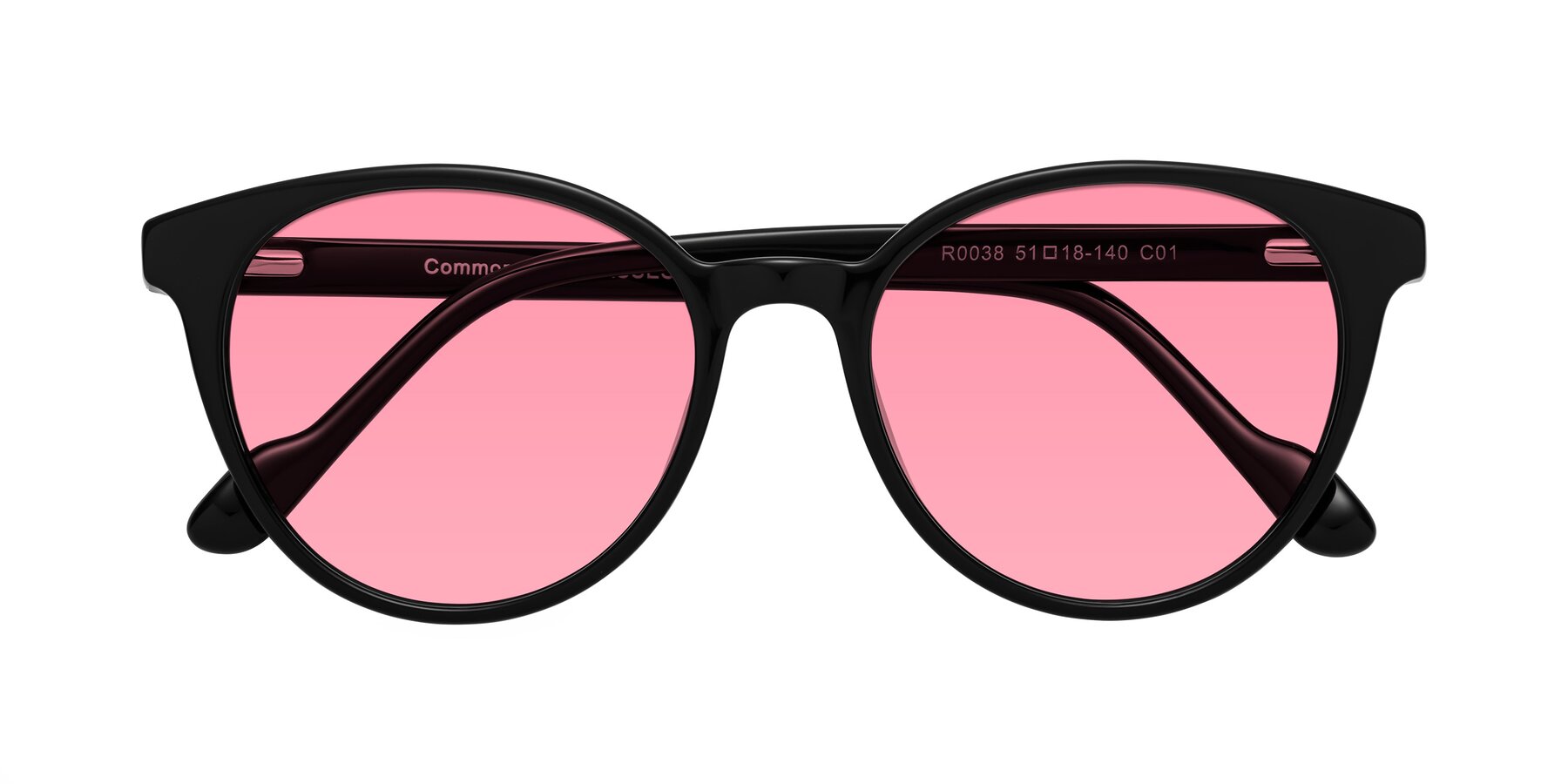 Folded Front of Common in Black with Pink Tinted Lenses