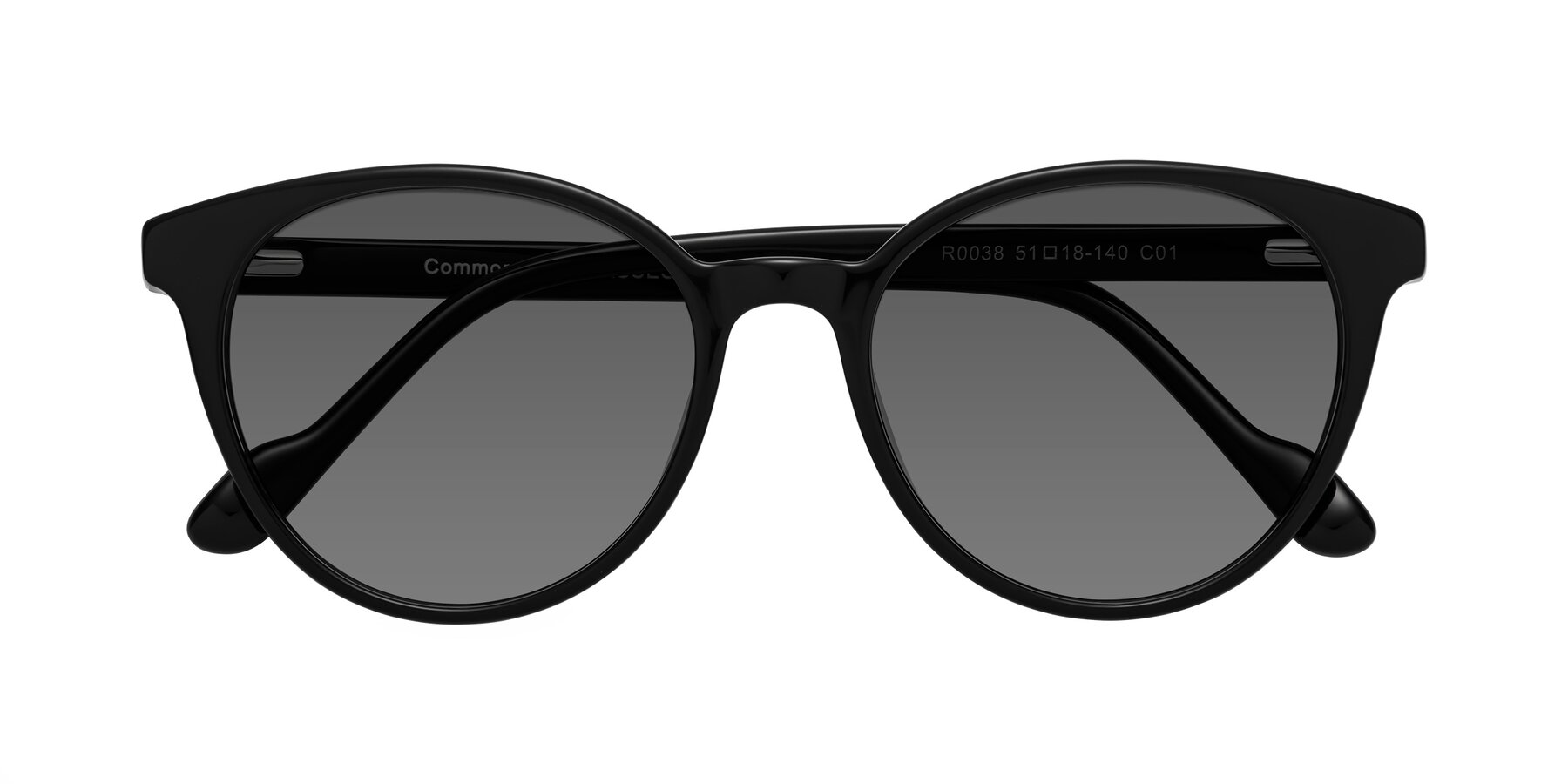 Folded Front of Common in Black with Medium Gray Tinted Lenses