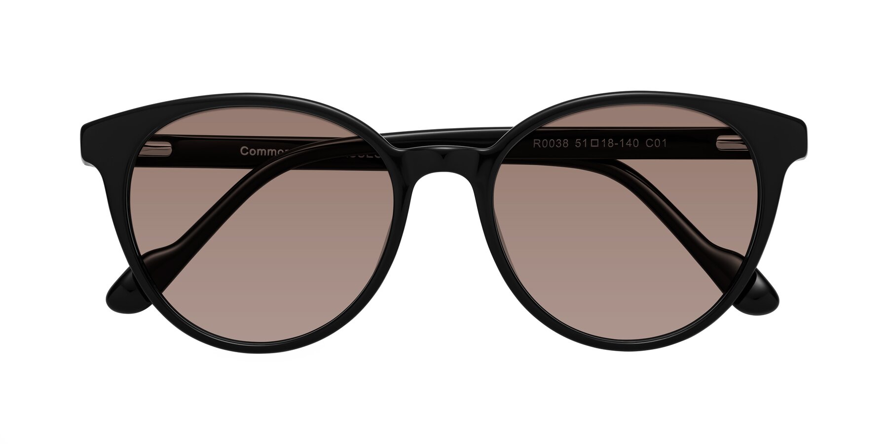 Folded Front of Common in Black with Medium Brown Tinted Lenses