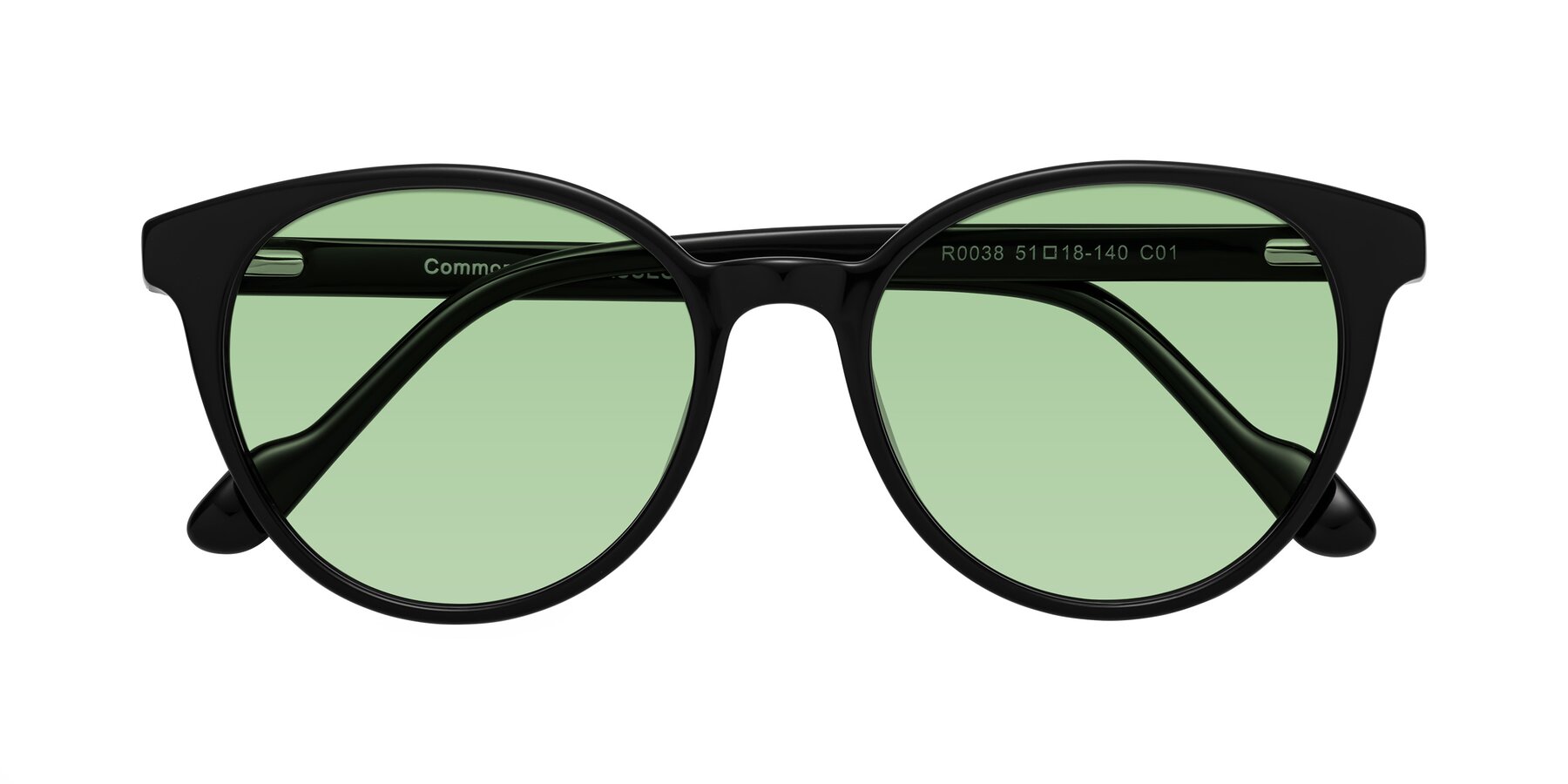 Folded Front of Common in Black with Medium Green Tinted Lenses