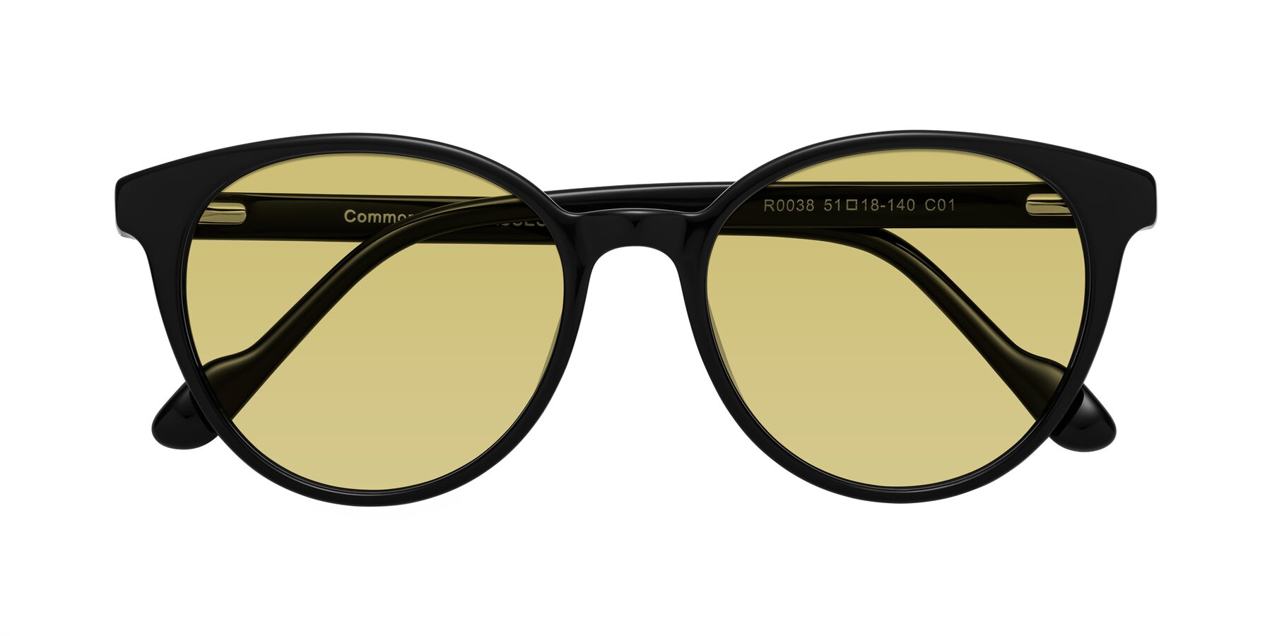 Folded Front of Common in Black with Medium Champagne Tinted Lenses