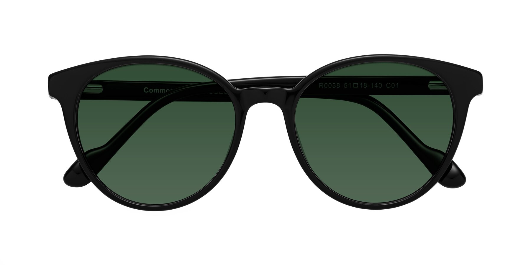 Folded Front of Common in Black with Green Tinted Lenses