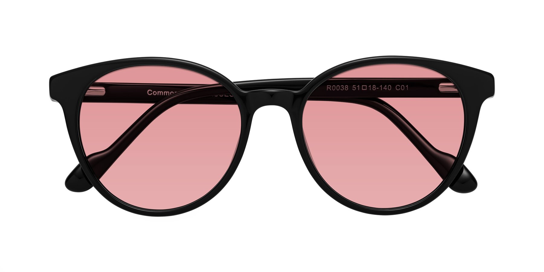 Folded Front of Common in Black with Medium Garnet Tinted Lenses