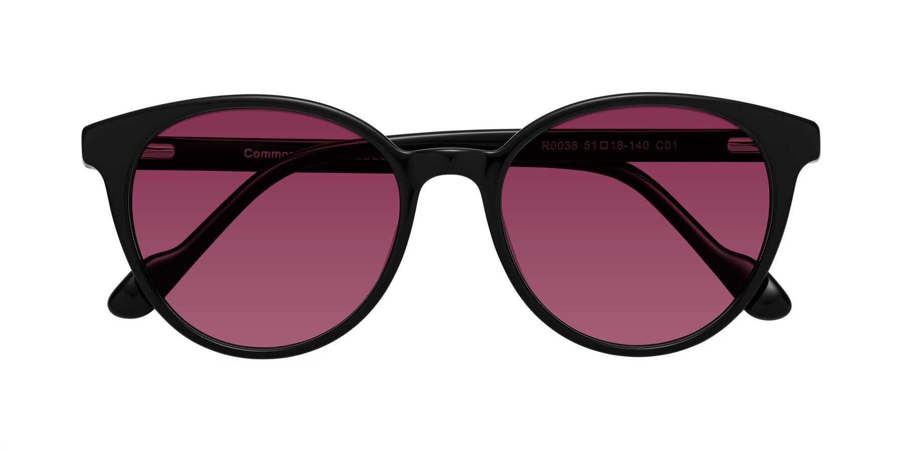 Folded Front of Common in Black with Wine Tinted Lenses