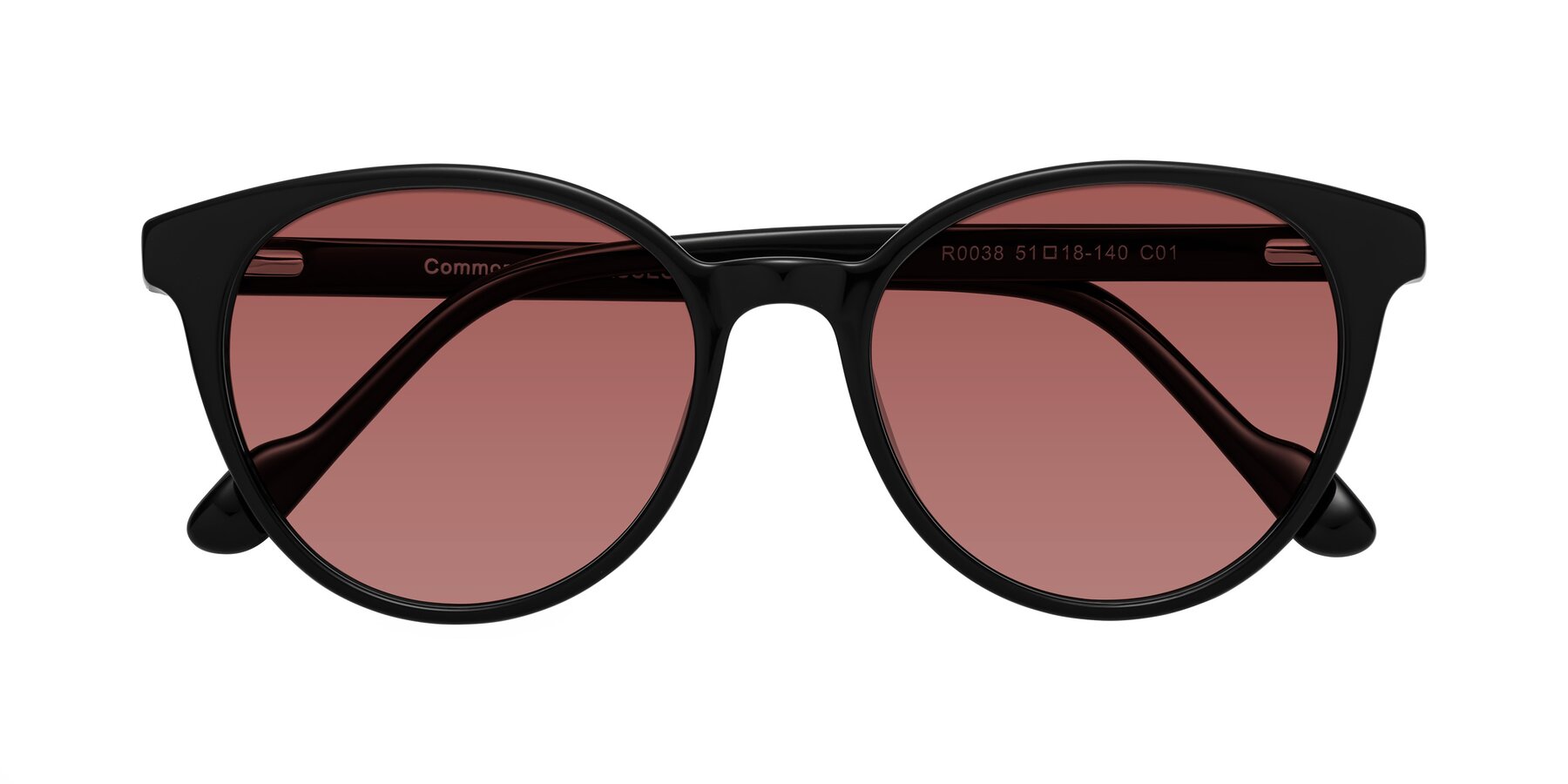 Folded Front of Common in Black with Garnet Tinted Lenses