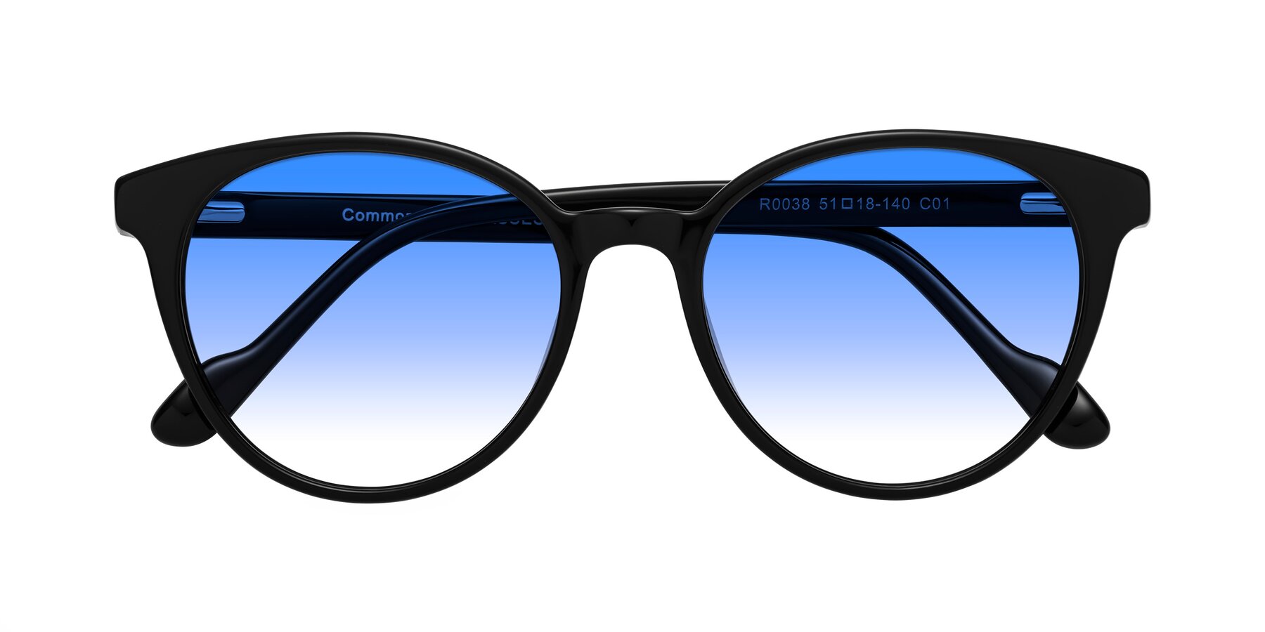 Folded Front of Common in Black with Blue Gradient Lenses