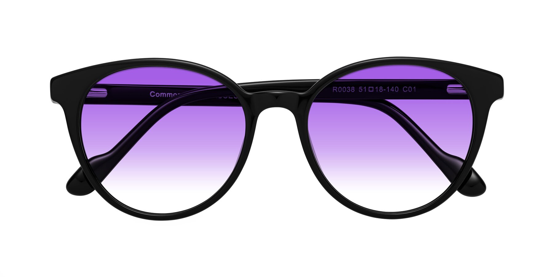 Folded Front of Common in Black with Purple Gradient Lenses