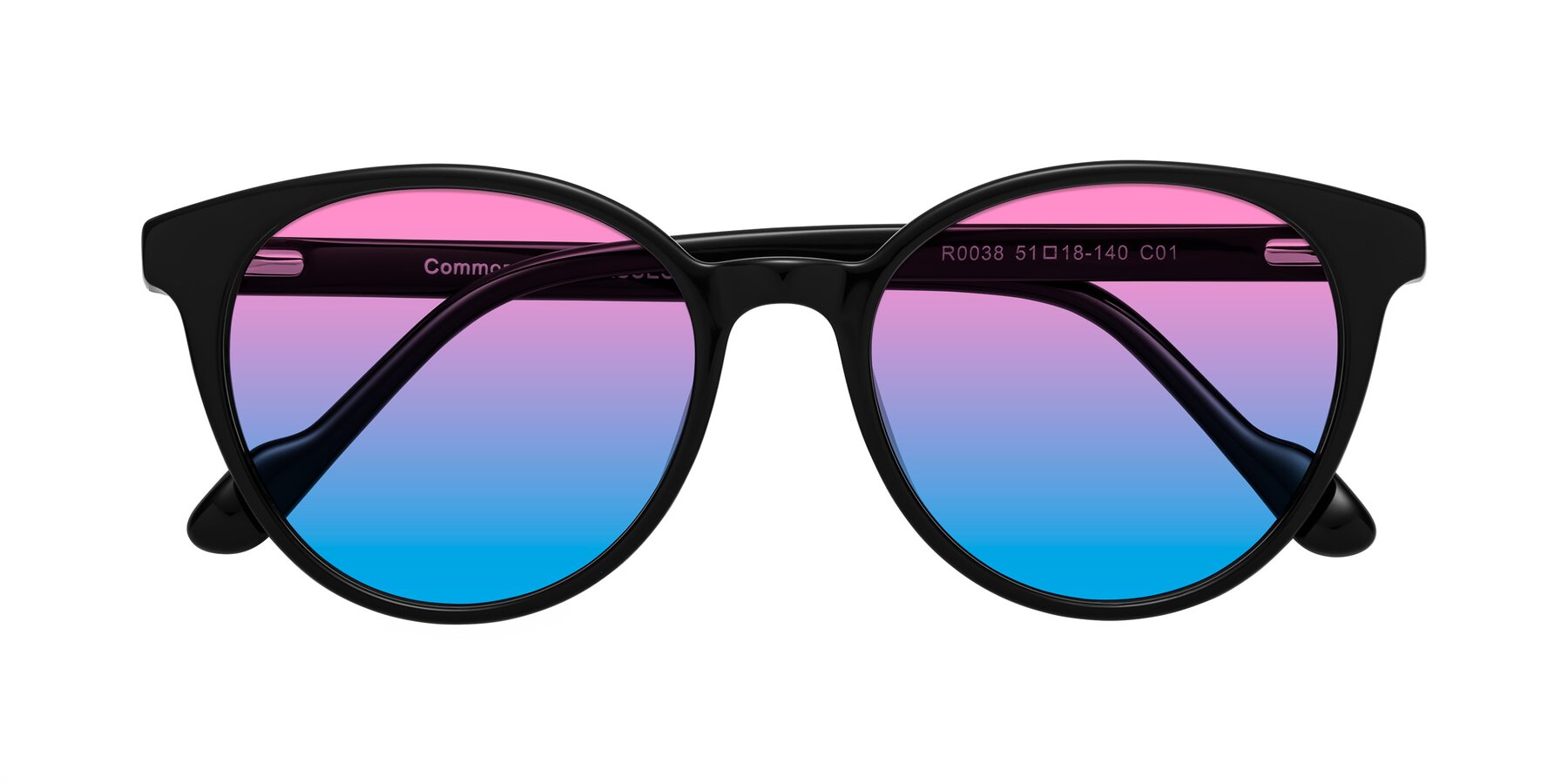 Folded Front of Common in Black with Pink / Blue Gradient Lenses