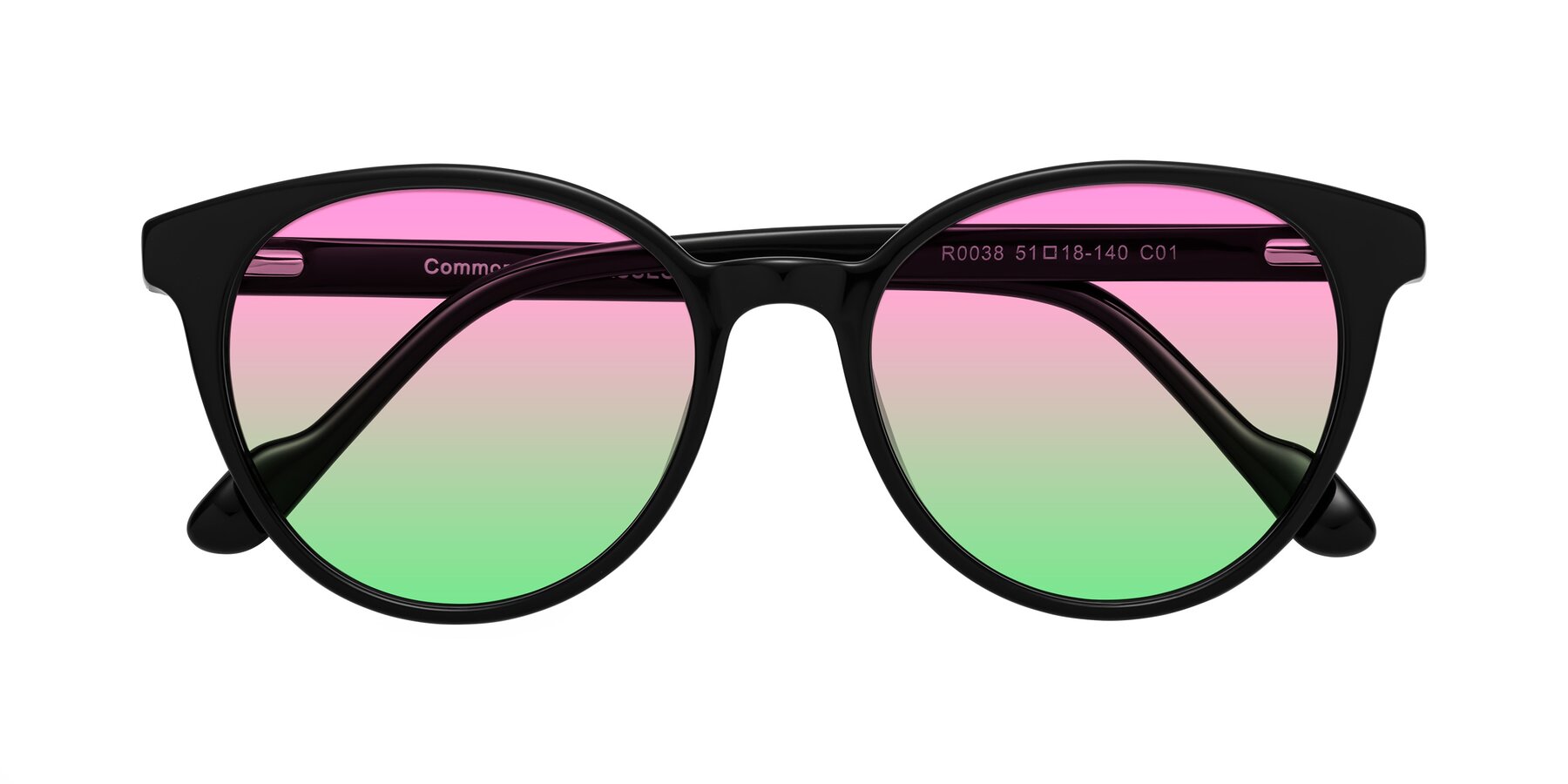 Folded Front of Common in Black with Pink / Green Gradient Lenses