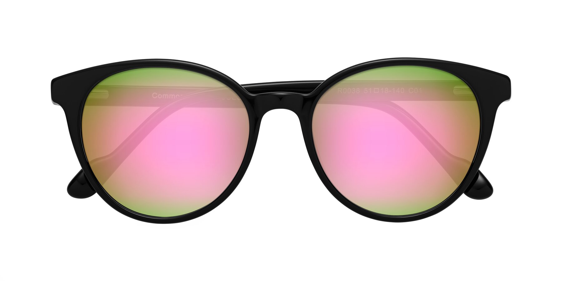 Folded Front of Common in Black with Pink Mirrored Lenses