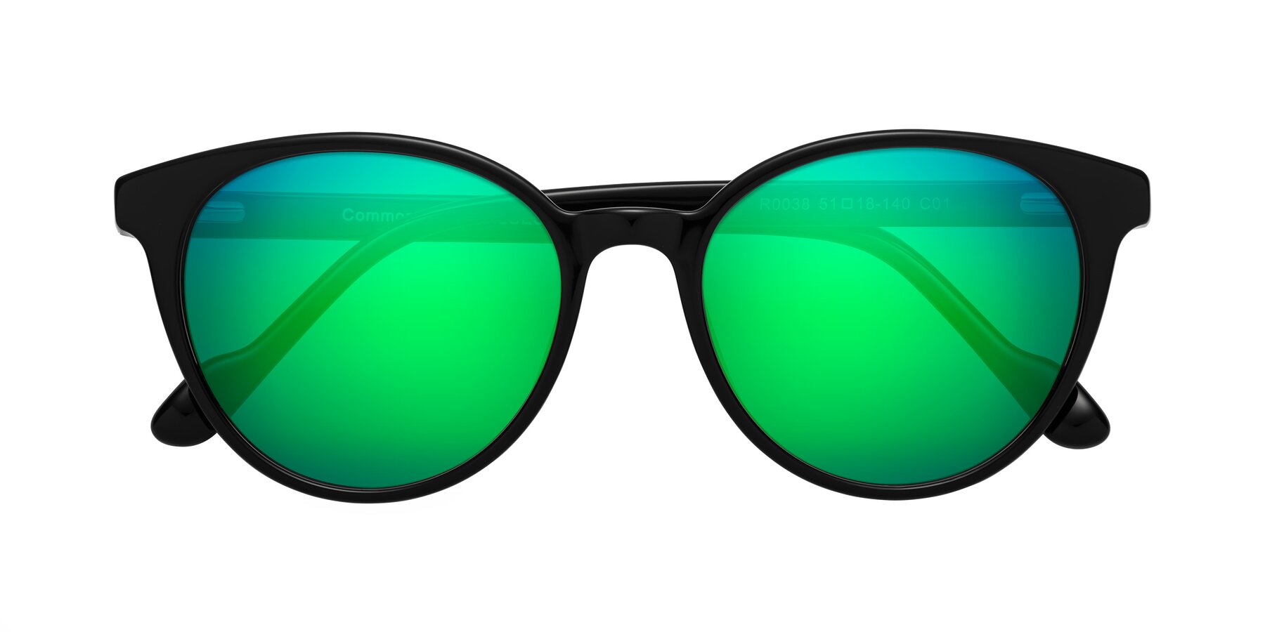 Folded Front of Common in Black with Green Mirrored Lenses