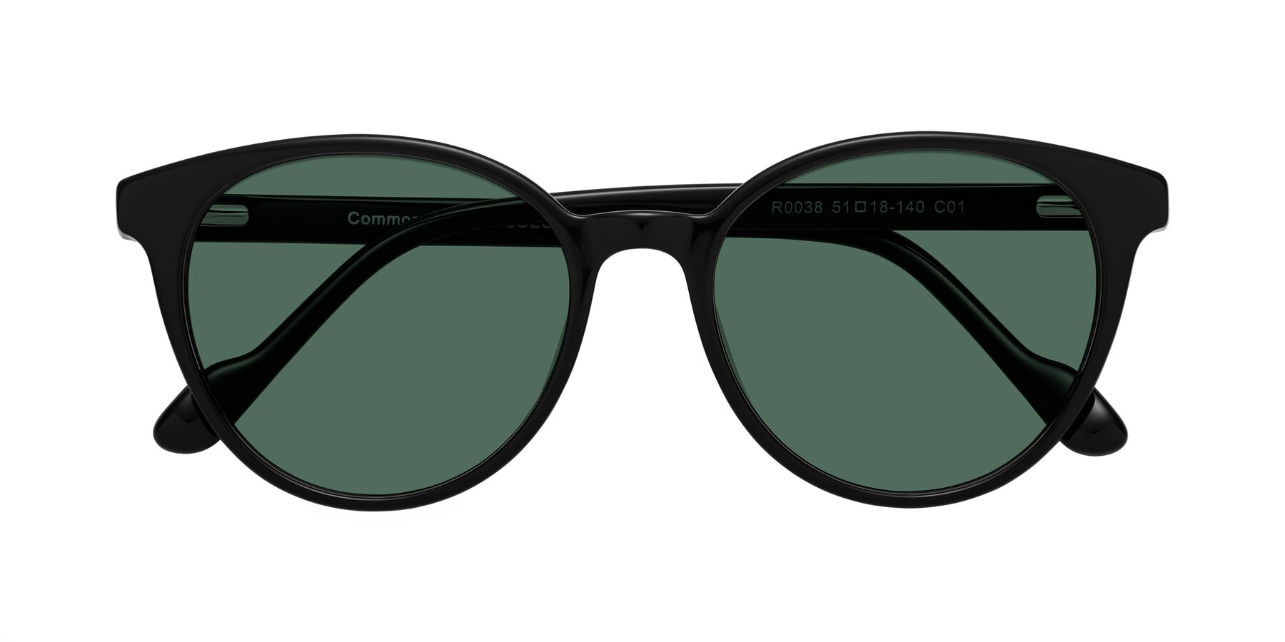 Folded Front of Common in Black with Green Polarized Lenses