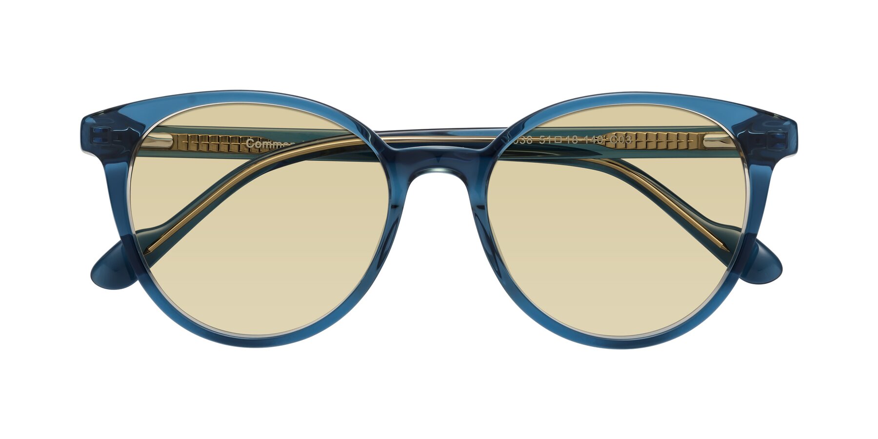 Folded Front of Common in Blue with Light Champagne Tinted Lenses