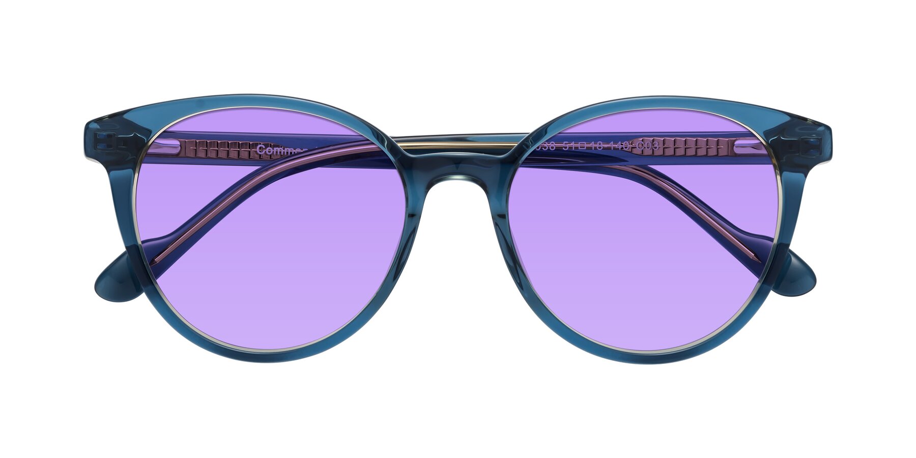 Folded Front of Common in Blue with Medium Purple Tinted Lenses