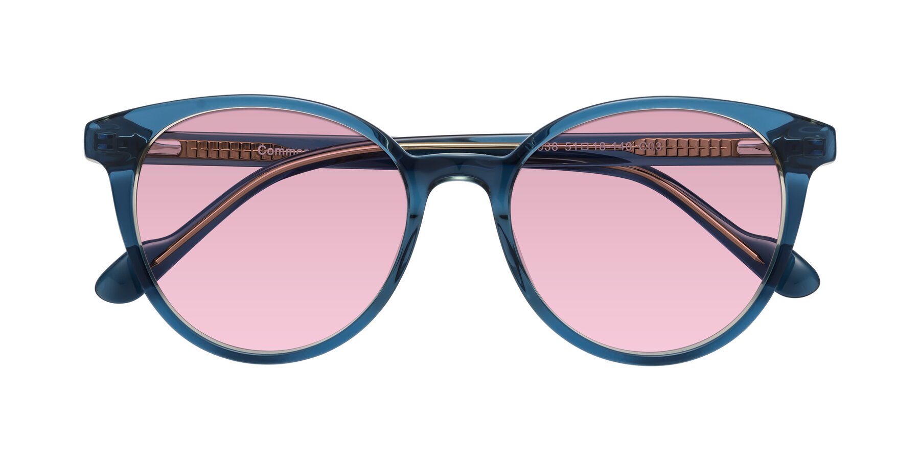 Folded Front of Common in Blue with Light Wine Tinted Lenses