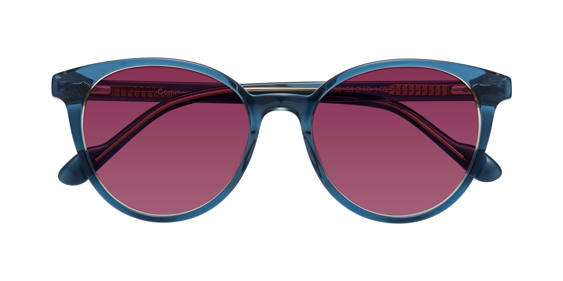 Folded Front of Common in Blue with Wine Tinted Lenses