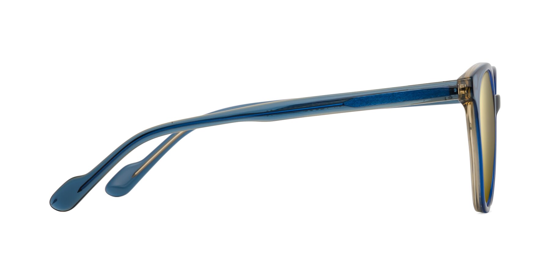 Side of Common in Blue with Gold Mirrored Lenses