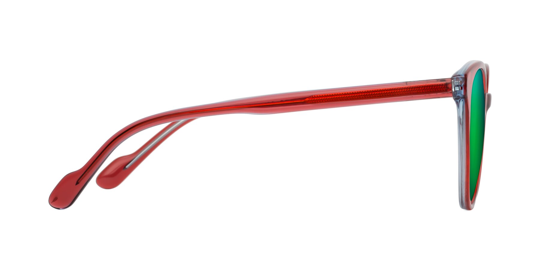 Side of Common in Red with Green Mirrored Lenses