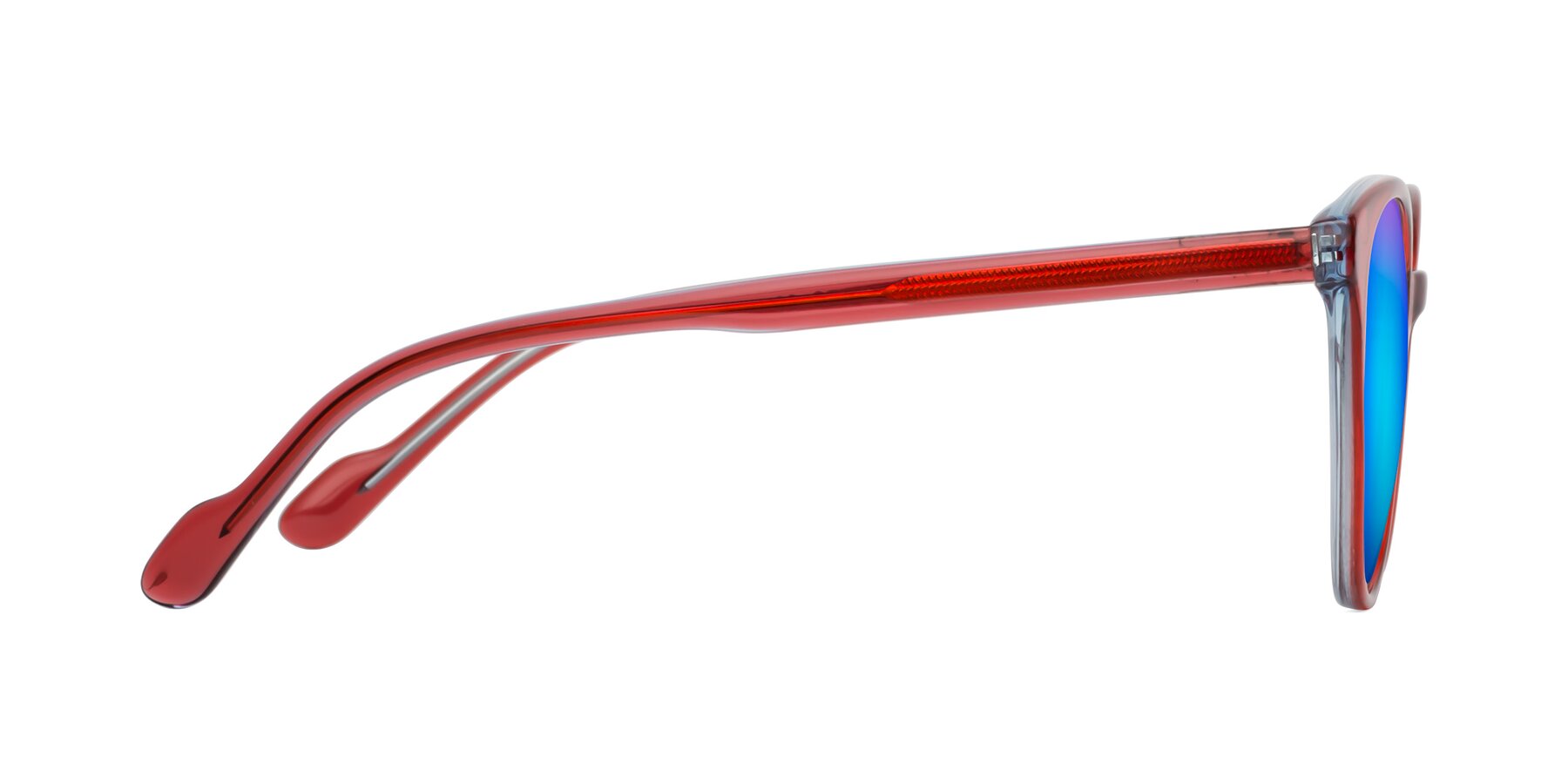 Side of Common in Red with Blue Mirrored Lenses