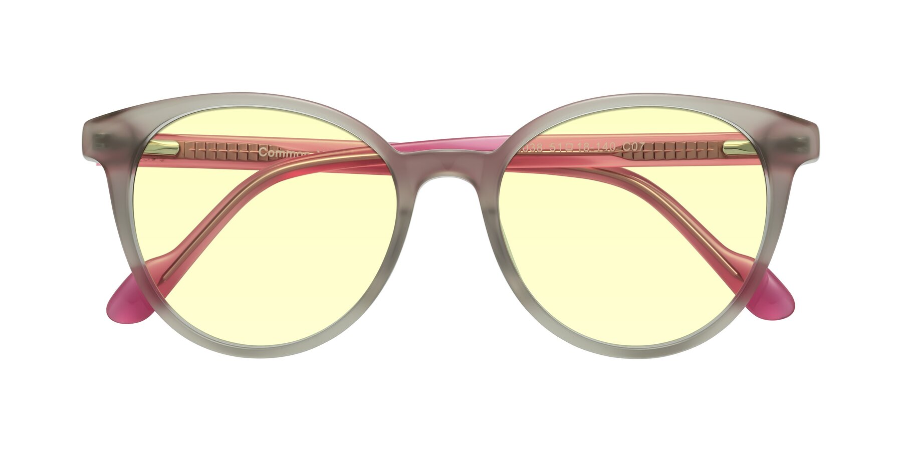 Folded Front of Common in Pale Olive-Pink with Light Yellow Tinted Lenses