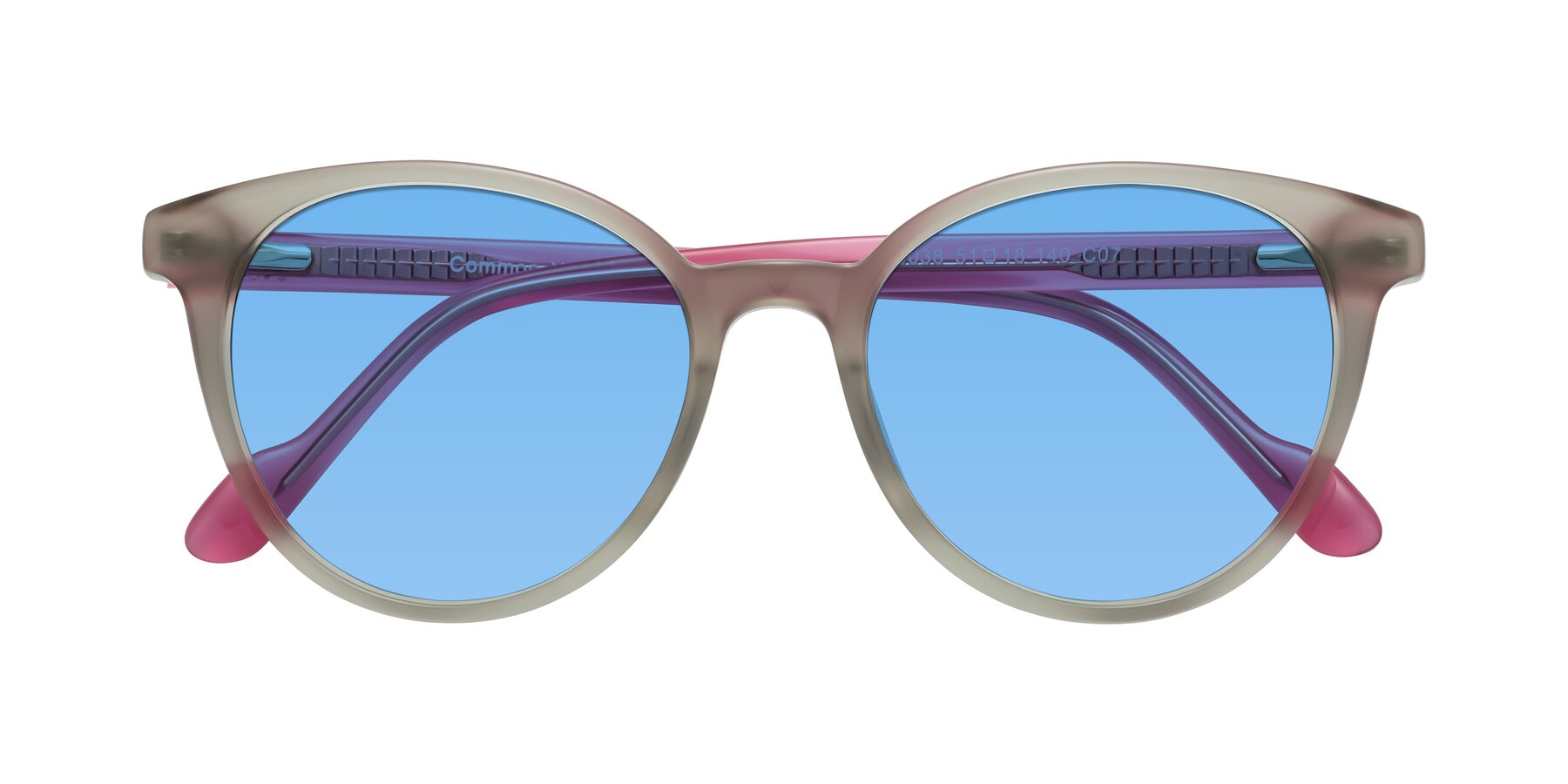 Folded Front of Common in Pale Olive-Pink with Medium Blue Tinted Lenses