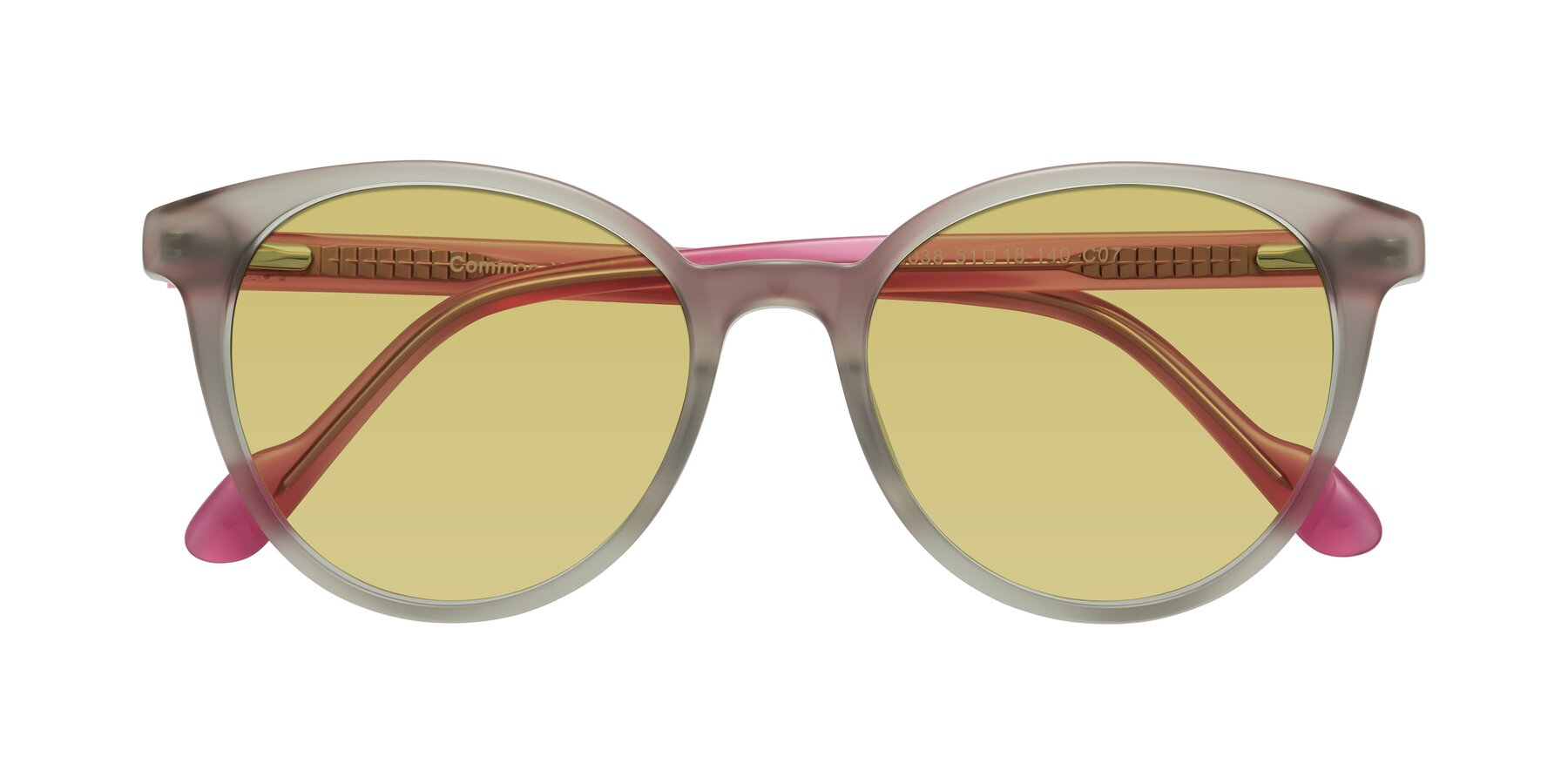 Folded Front of Common in Pale Olive-Pink with Medium Champagne Tinted Lenses