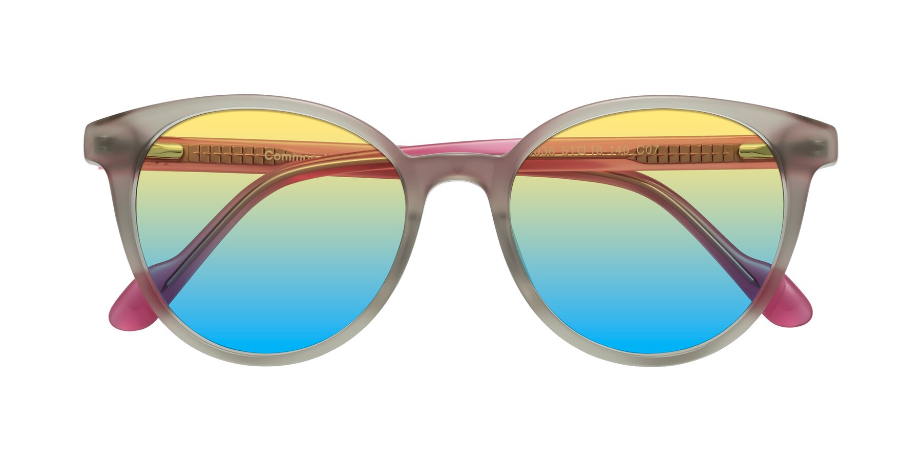 Folded Front of Common in Pale Olive-Pink with Yellow / Blue Gradient Lenses