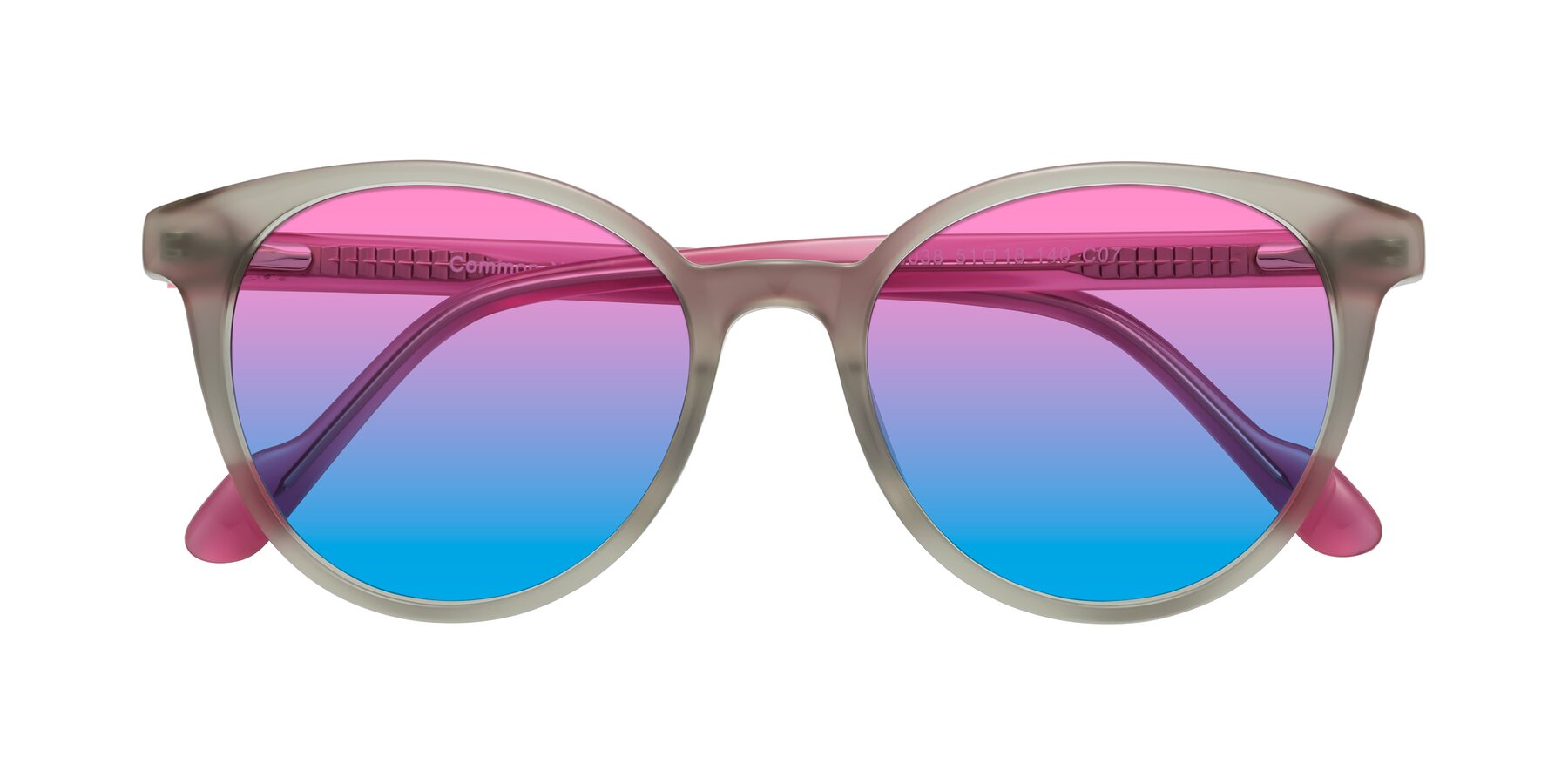 Folded Front of Common in Pale Olive-Pink with Pink / Blue Gradient Lenses