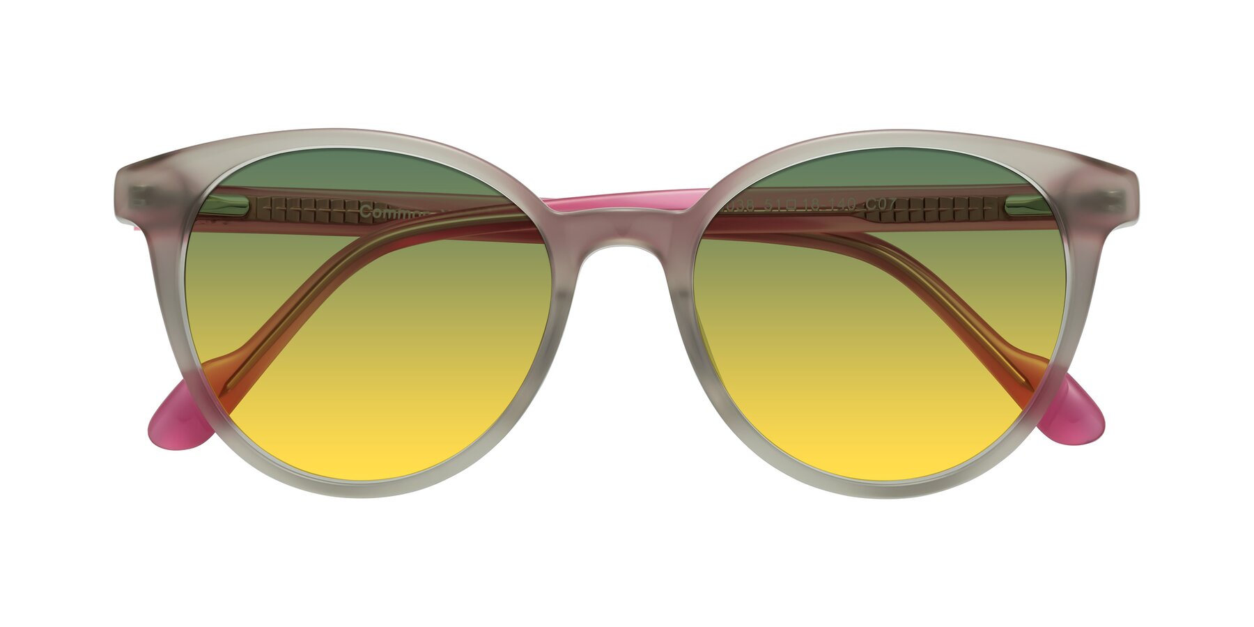 Folded Front of Common in Pale Olive-Pink with Green / Yellow Gradient Lenses