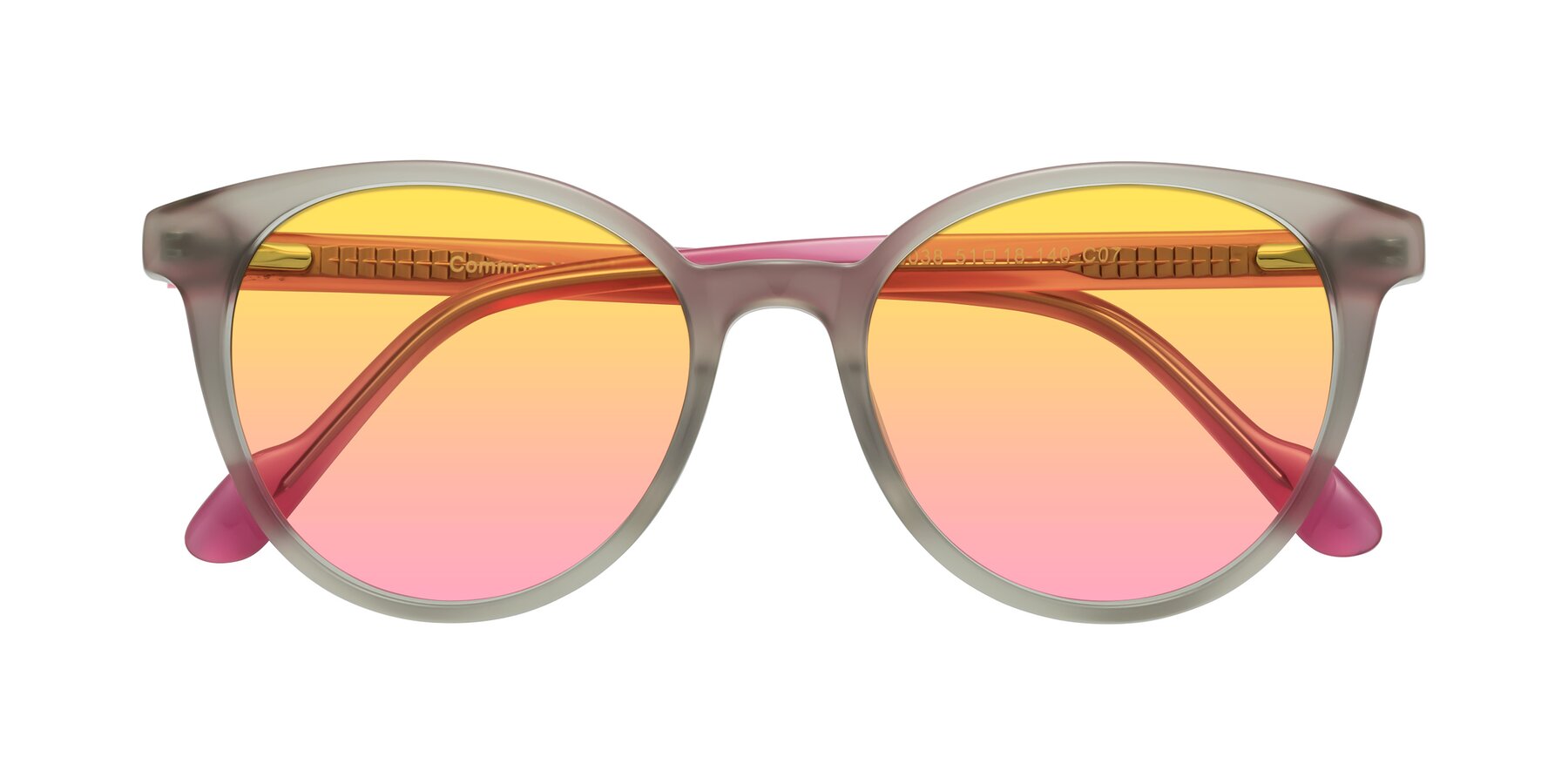 Folded Front of Common in Pale Olive-Pink with Yellow / Pink Gradient Lenses