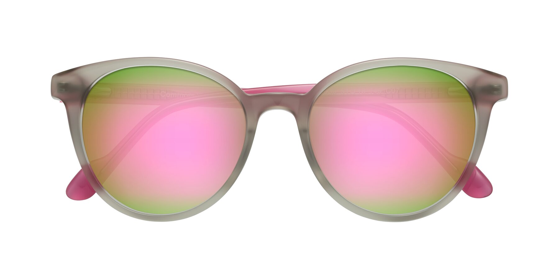 Folded Front of Common in Pale Olive-Pink with Pink Mirrored Lenses