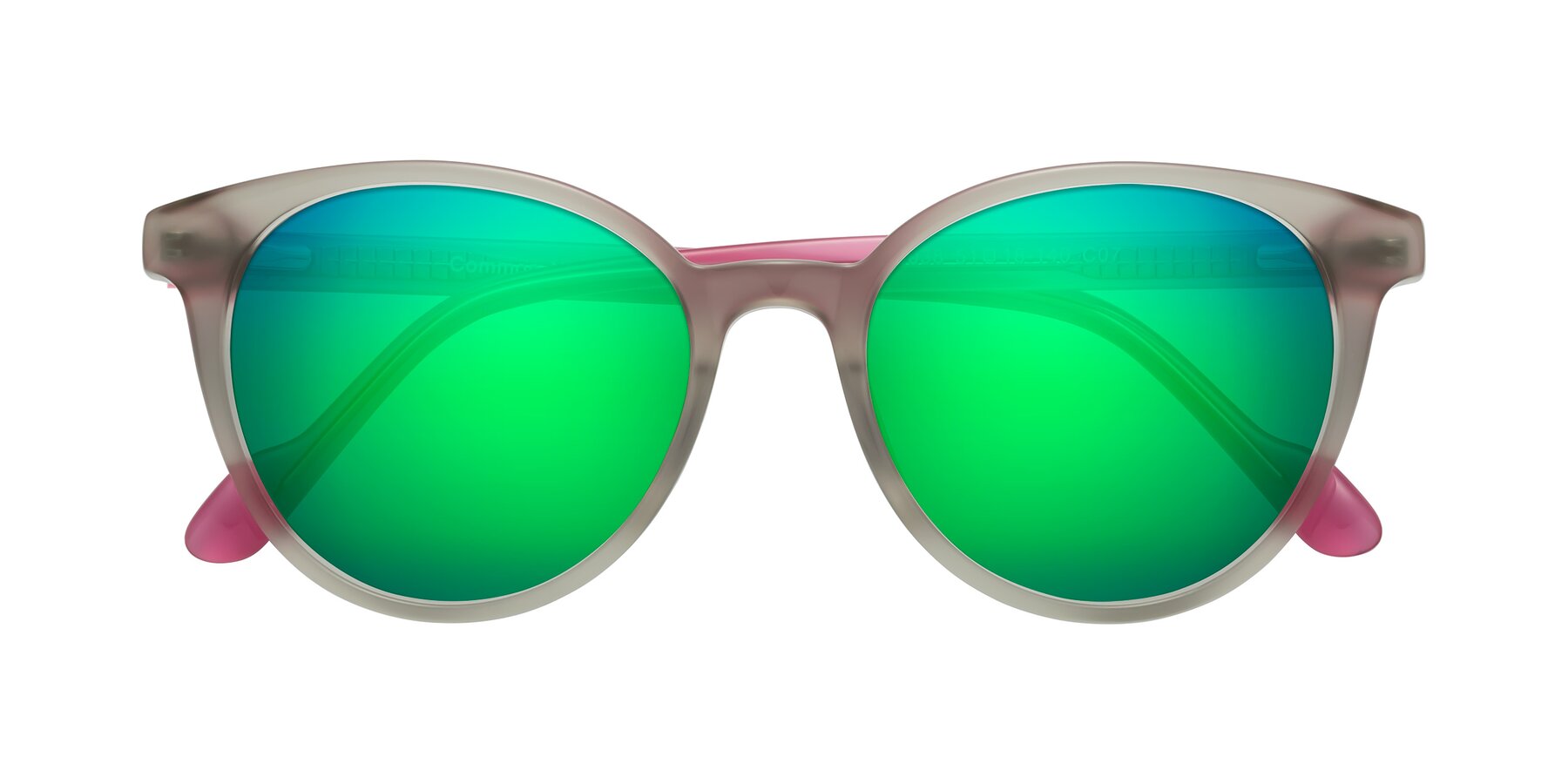 Folded Front of Common in Pale Olive-Pink with Green Mirrored Lenses