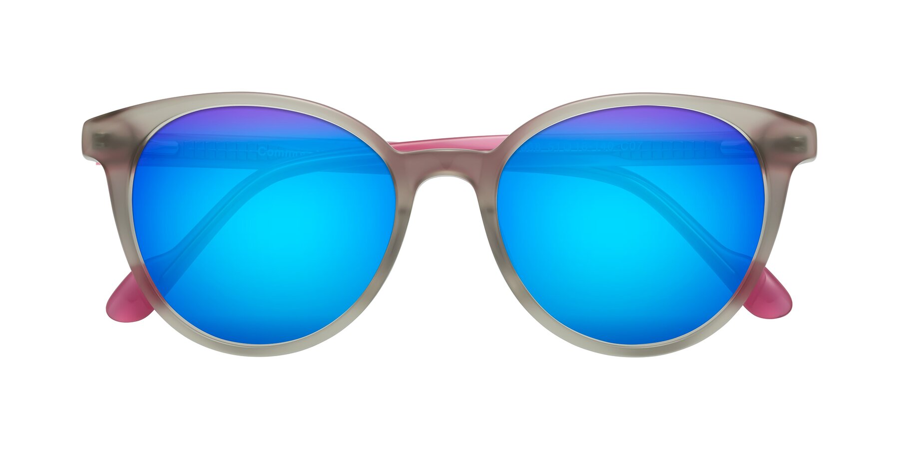 Folded Front of Common in Pale Olive-Pink with Blue Mirrored Lenses