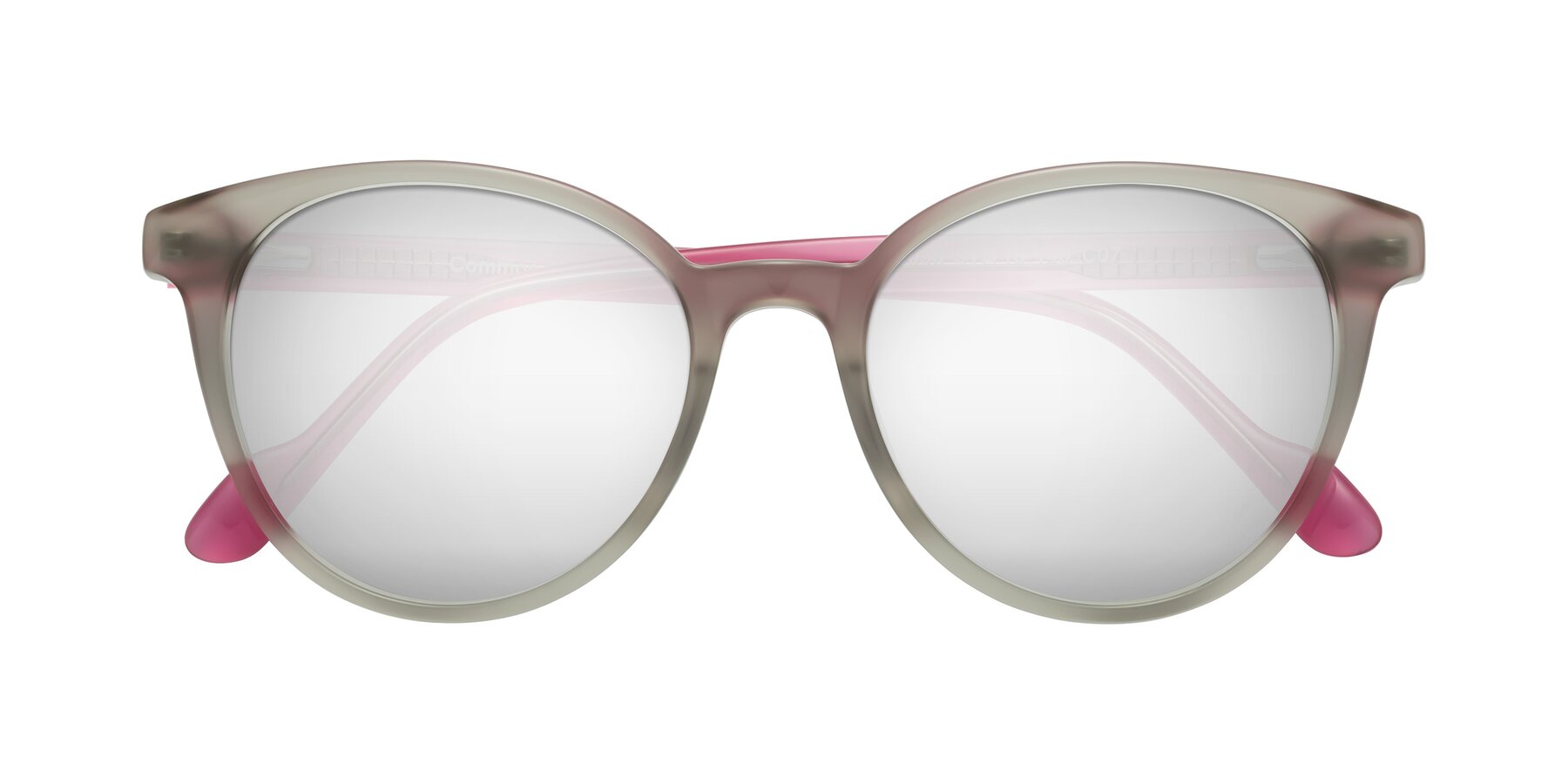 Folded Front of Common in Pale Olive-Pink with Silver Mirrored Lenses