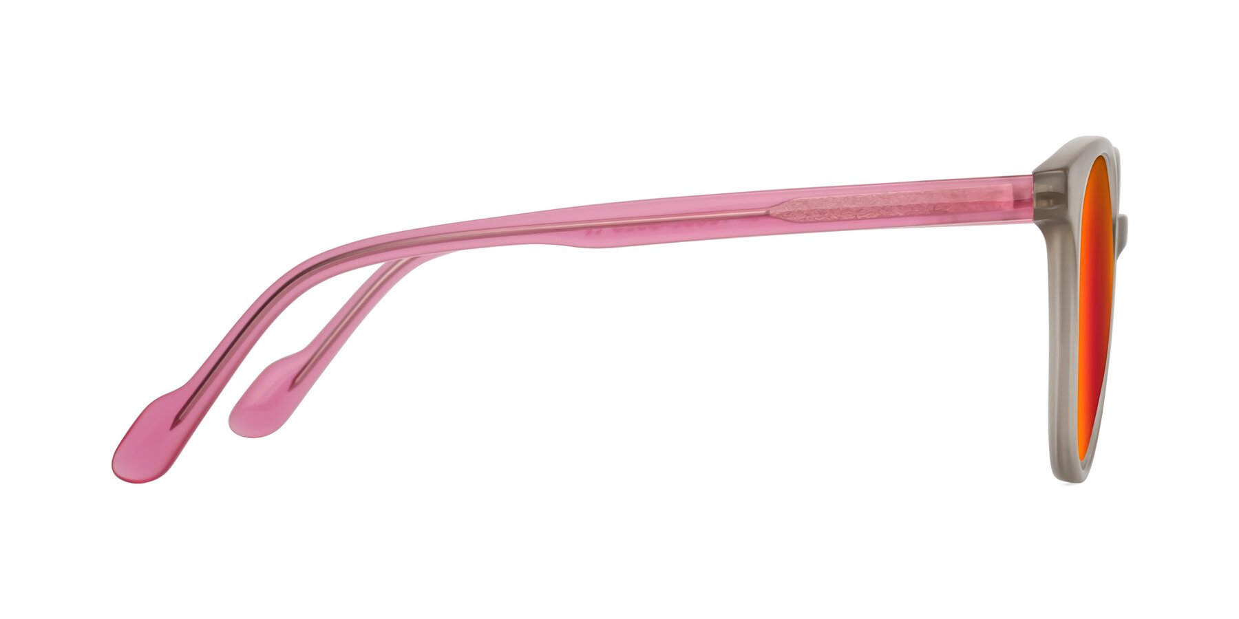 Side of Common in Pale Olive-Pink with Red Gold Mirrored Lenses