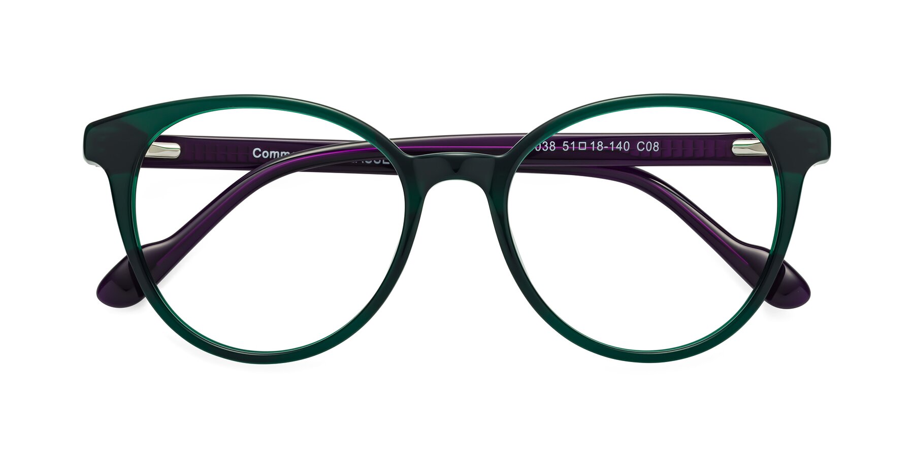 Folded Front of Common in Green-Purple with Clear Eyeglass Lenses